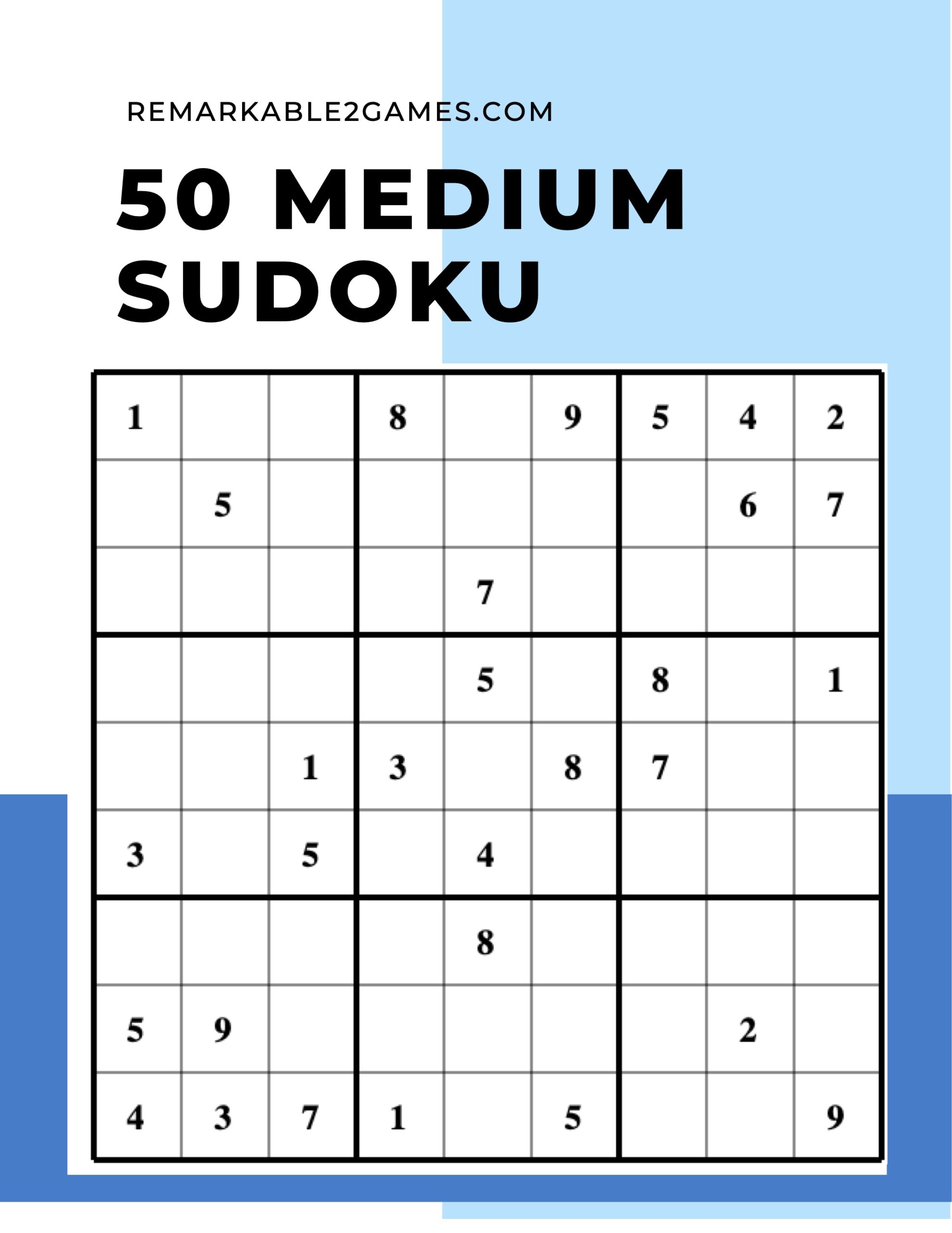 50 Medium Level Sudoku Puzzles Remarkable 2 Games And Templates